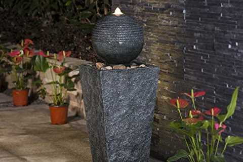 Glitzhome 31.69 H Outdoor Water Fountain with LED Light Decorative Pedestal Water Fountain with..