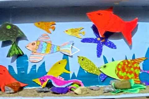 DIY Fish Aquarium from cardboard box | DIY School Project | Cardboard box craft ideas | Aadi and Avi