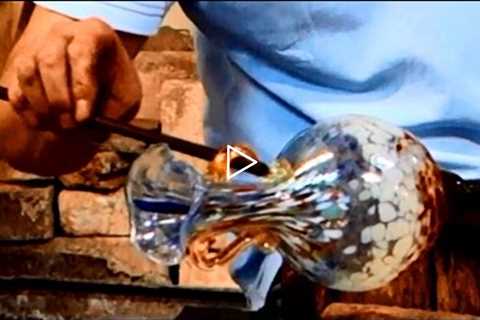 Murano Glass Blowing of a Flower Vase with 2 handles