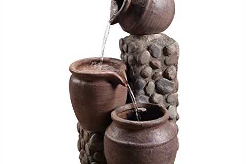 Peaktop Outdoor Stacked Pot Fountain, 26, Stone Grey