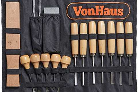 VonHaus 16pc Wood Carving Tool Set with Wood Knives, Carving Tools, Files Sharpening Stone and..