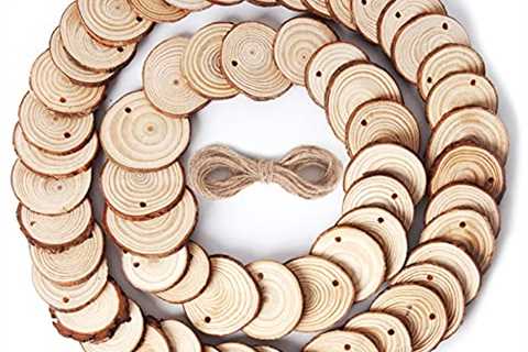 Natural Wood SlicesÂ 58 Pcs 1.6-2 inches Unfinished Wood Crafts Predrilled Wooden Circles Tree..