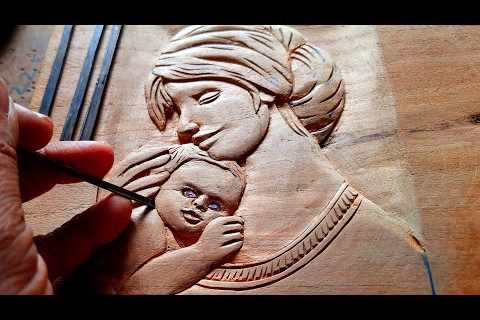 |wood carving mother and child| wood working|UP wood art|wood design|