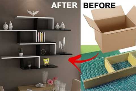 DIY wall shelf decor | Cardboard wall shelf decorating ideas