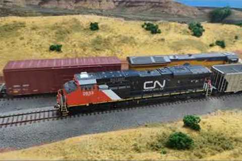 Live Trains on the UPRR Evanston Sub. HO Model Trains in Action. model Railroad layout.