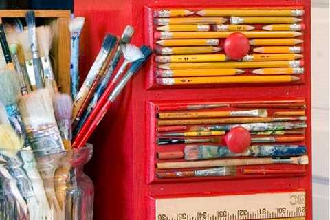 Old art supplies make great decorating elements on decor